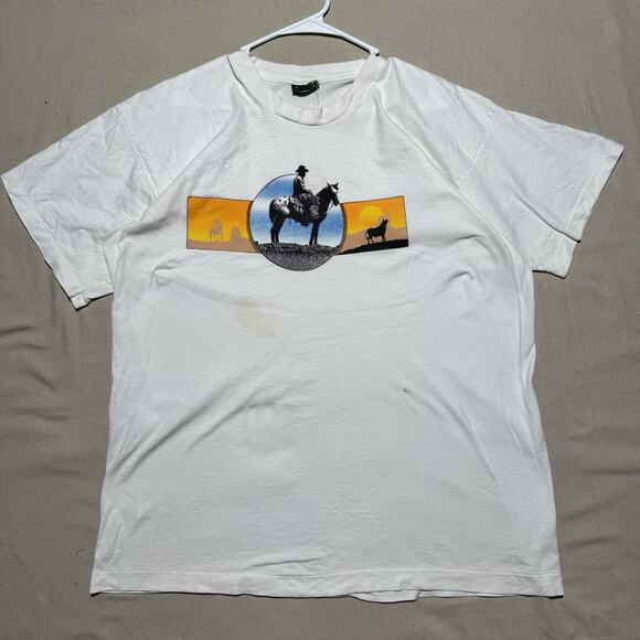 Unbranded Other - Vintage 90s Buffalo Cowboy Sunset T-Shirt Western Single Stitch White XL USA